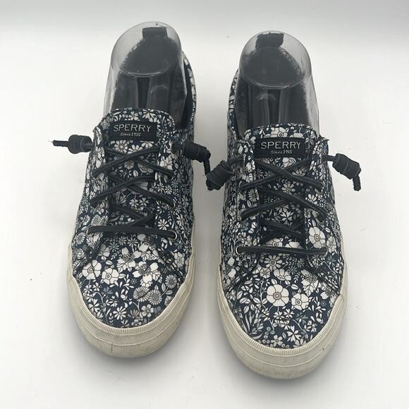 Sperry top sider blue and white floral sneaker loafers leather laces siz… - Picture 1 of 6